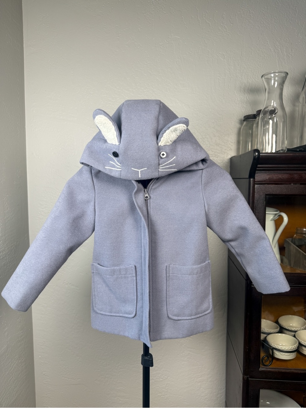 Cat & Jack Girls Gray Bunny Rabbit Hooded Coat Ears Tail Easter Size 5T